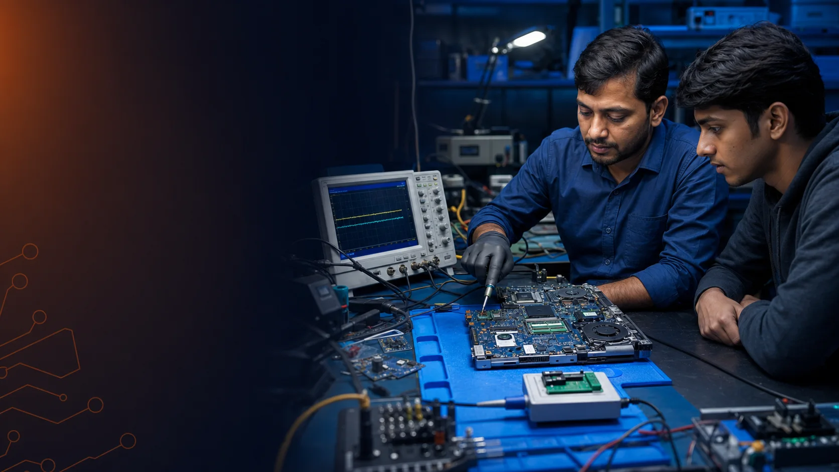 DSO oscilloscope signal testing on a laptop motherboard